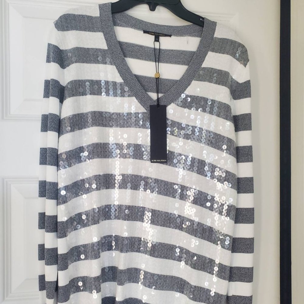 NWT Kobi Halperin Benita Sequin Striped Sweater, Size XS